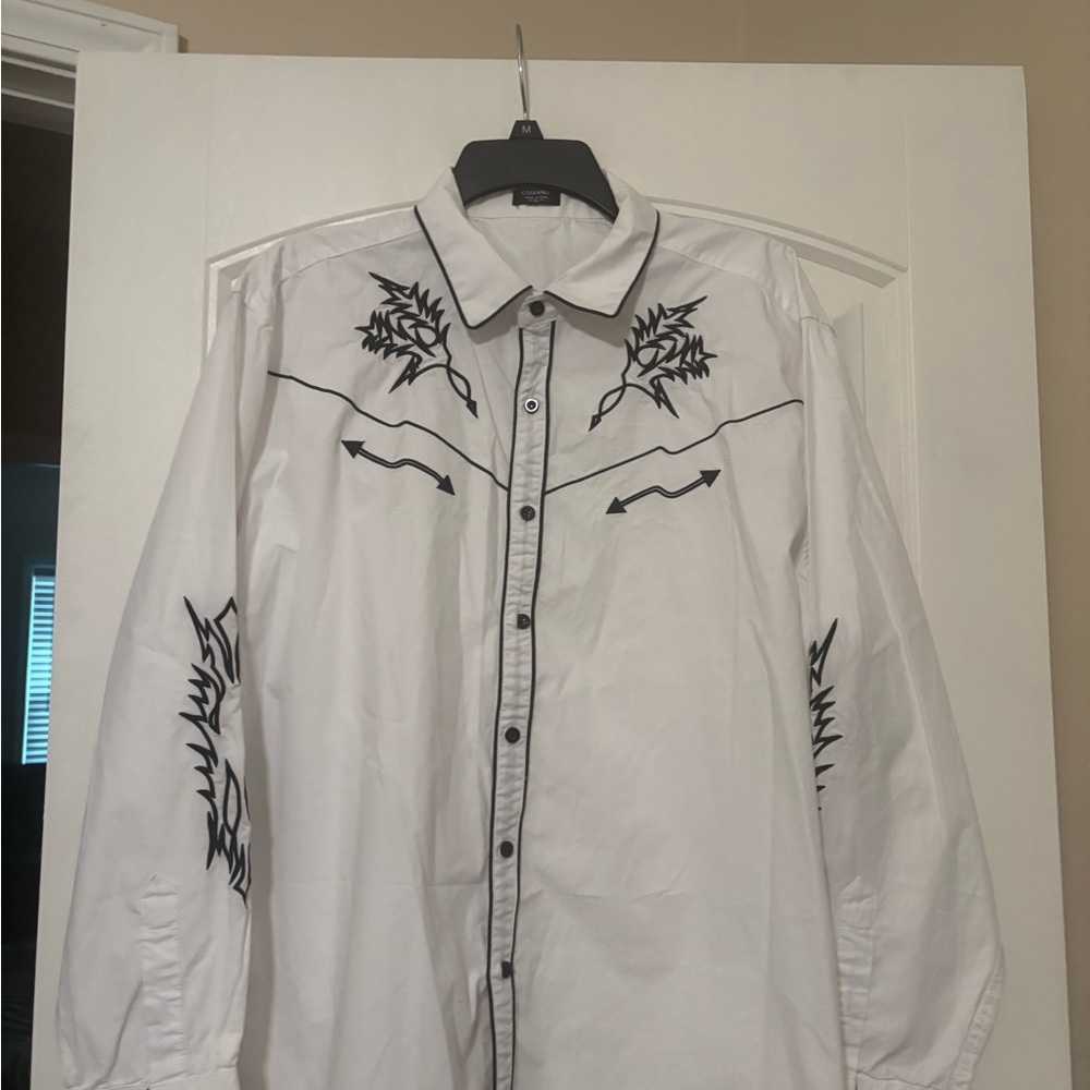 White Embroidered Men's Western Shirt